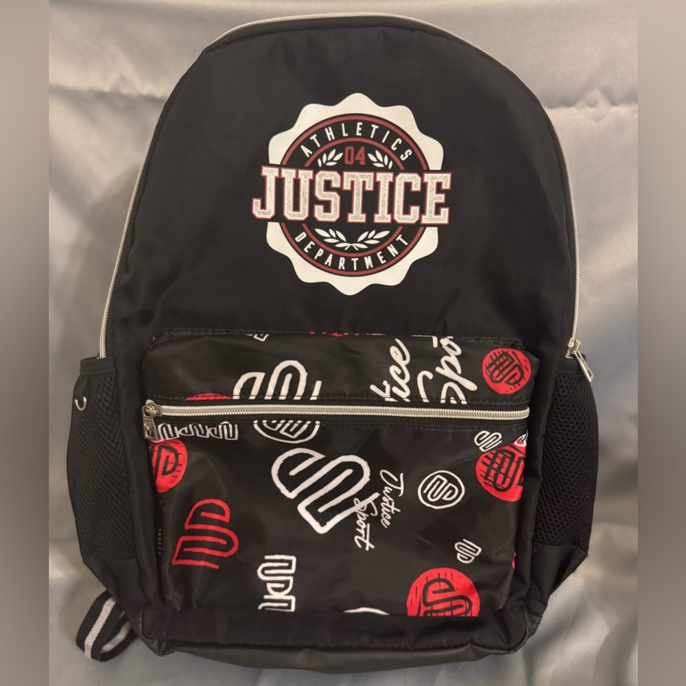 Justice Sport Girls 17" Black & Red Heart Print Backpack